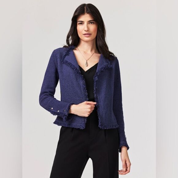 NIC+ZOE Jackets & Blazers - Nic+Zoe Women's Fringe Mix Textured Blazer Jacket in Navy Size Small